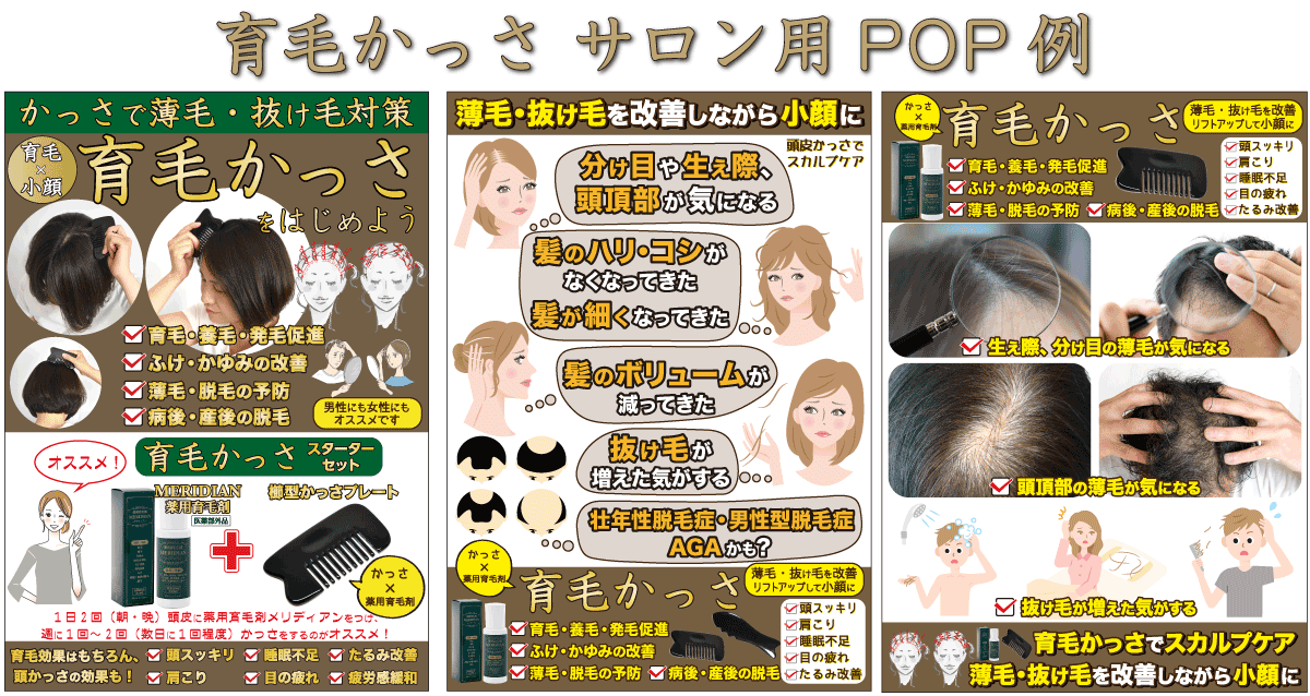 育毛かっさのサロン用POP・チラシ例 新バージョン3種類 | 台湾美容技芸